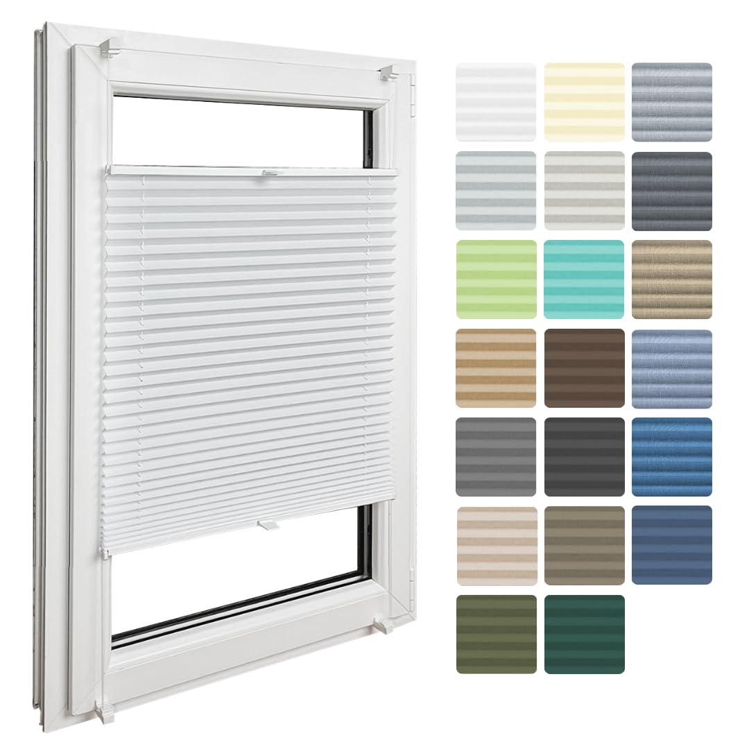 Home-Vision® Premium Plissee Faltrollo ohne Bohren mit Klemmträger / -fix (Weiss, B85cm x H100cm) Bl