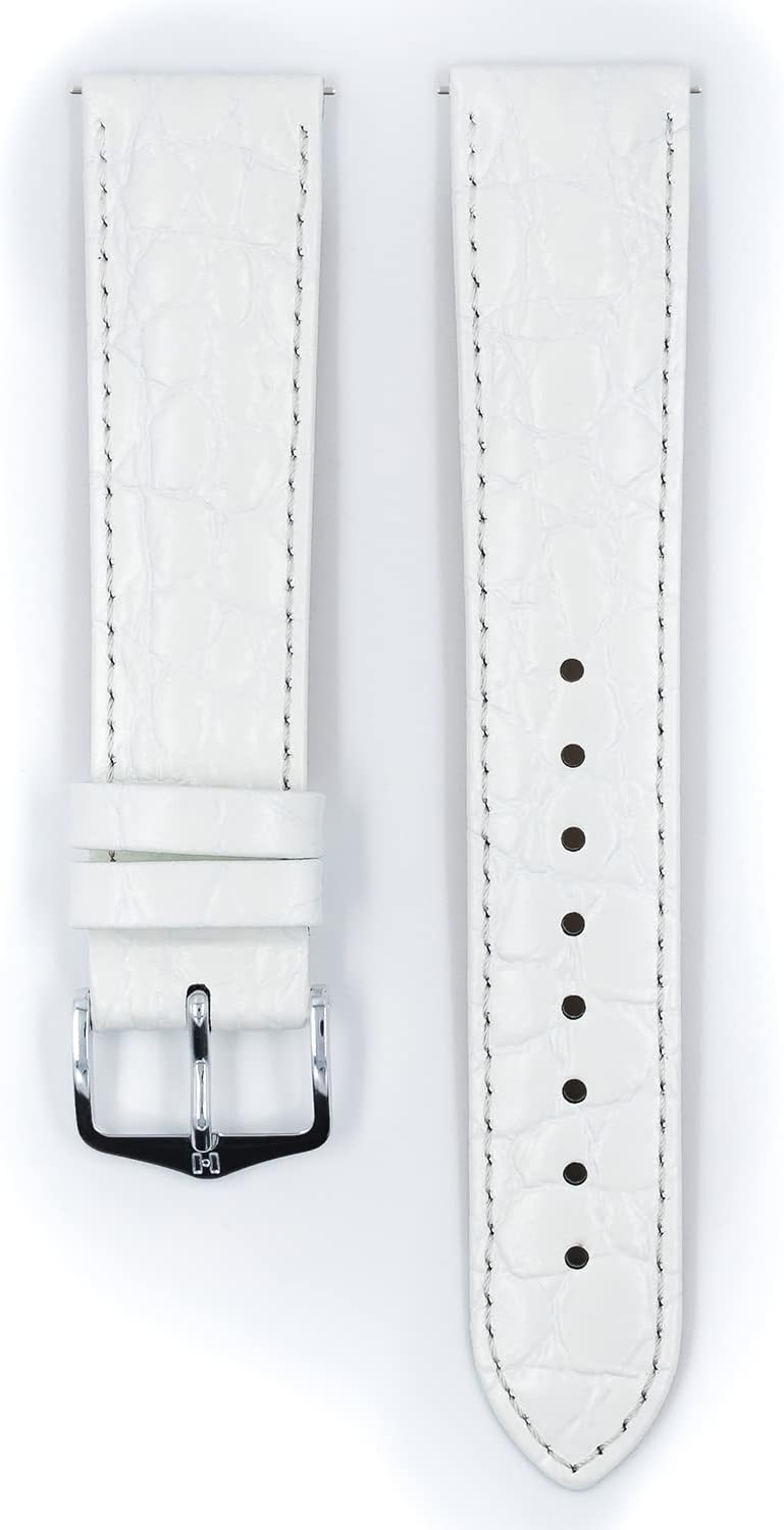 HIRSCH Uhren-Armband Crocograin - Uhr-Band aus glänzendem Kalbs-Leder mit Krokodil-Prägung - 12 bis