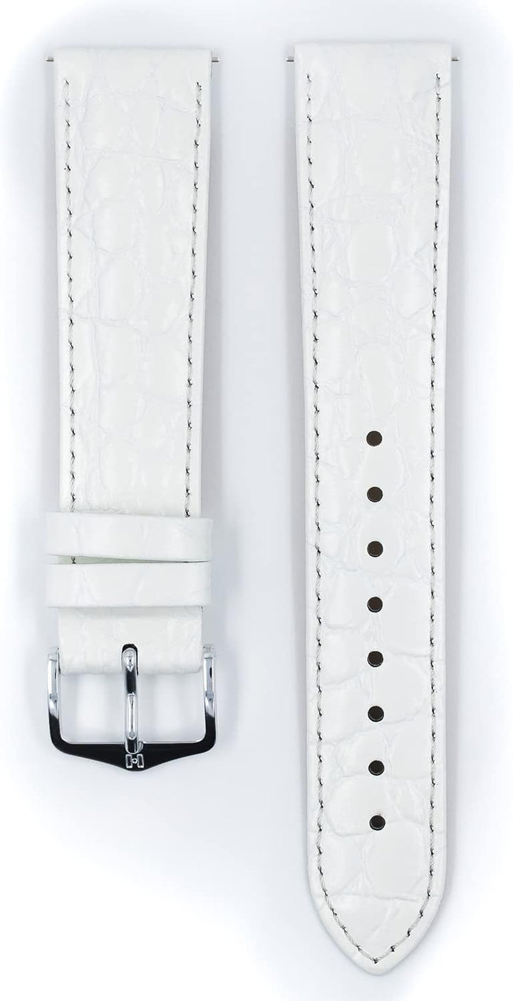 HIRSCH Uhren-Armband Crocograin - Uhr-Band aus glänzendem Kalbs-Leder mit Krokodil-Prägung - 12 bis