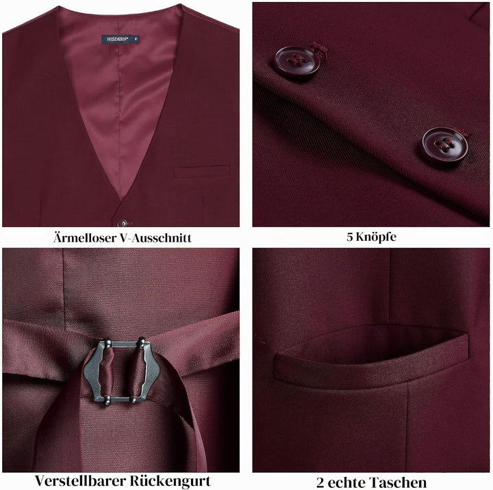 HISDERN Herren Formale Hochzeit Party Weste Baumwolle Einfarbig Weste XS Burgund 2, XS Burgund 2