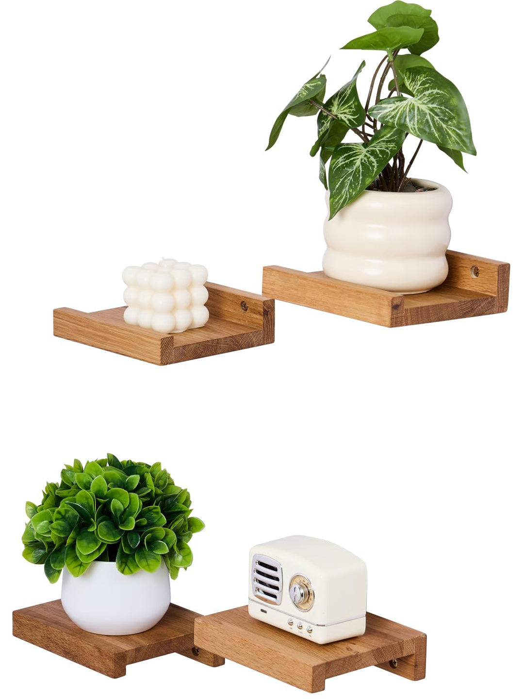 Gieanoo Wandregal Klein Holz, 4er Set Eiche Massivholz Kleine Schweberegal Holz 15cmx13cm Pflanzenre