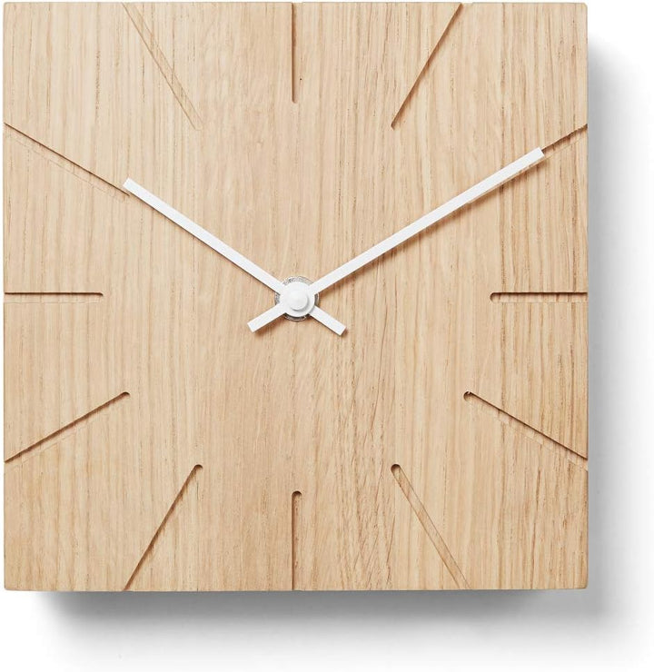 Natuhr Holzuhr Wanduhr Tischuhr Holz - Beam - geräuscharm Massivholz modern Design 17 x 17 cm (Eiche