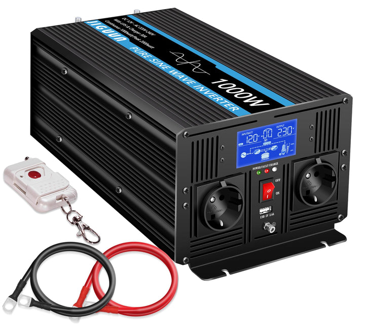 JIGUUN 1000W 2000W Wechselrichter Reiner Sinus Spannungswandler 12v 230v Mit 30A-Ladegerät und Netzv