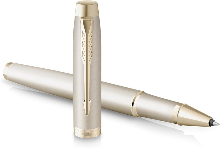 PARKER IM Monochrome Rollerball | schwarze Tinte | Oberfläche und Zierteile in Champagnerfarben | fe
