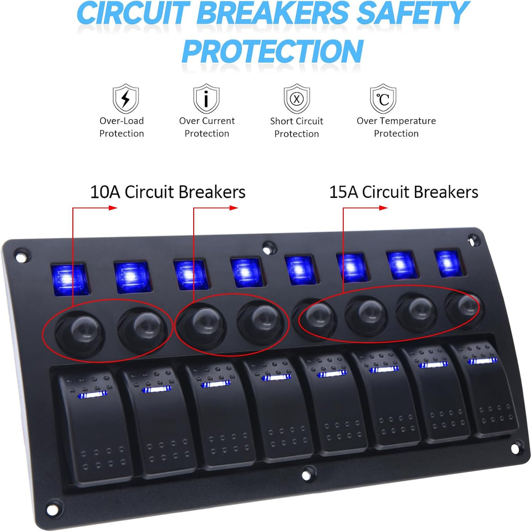 Geloo 8 Gang Marine Schalter Panel Wasserdichte Toggle Rocker Switch Panel 12V /24V Leistungsschalte