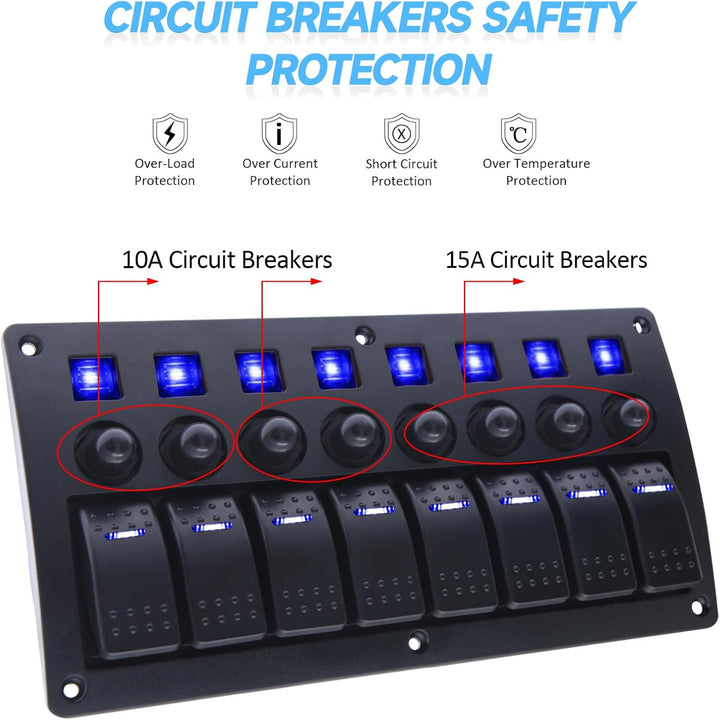 Geloo 8 Gang Marine Schalter Panel Wasserdichte Toggle Rocker Switch Panel 12V /24V Leistungsschalte