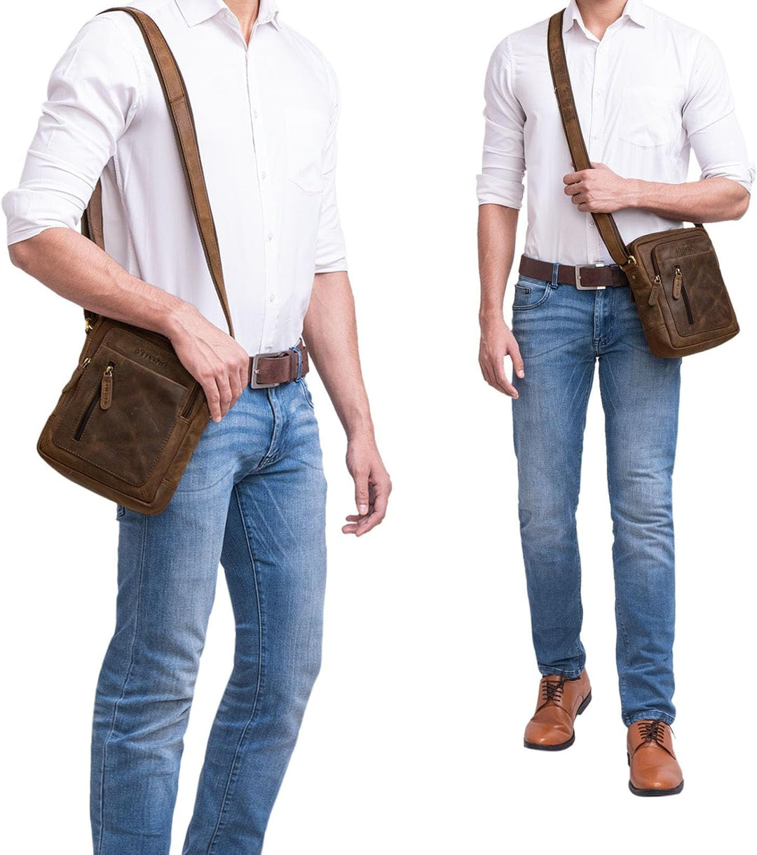 STILORD 'Jamie' Herren Ledertasche - Perfekt für Reisen & Alltag - Kleine Vintage Messenger Bag für