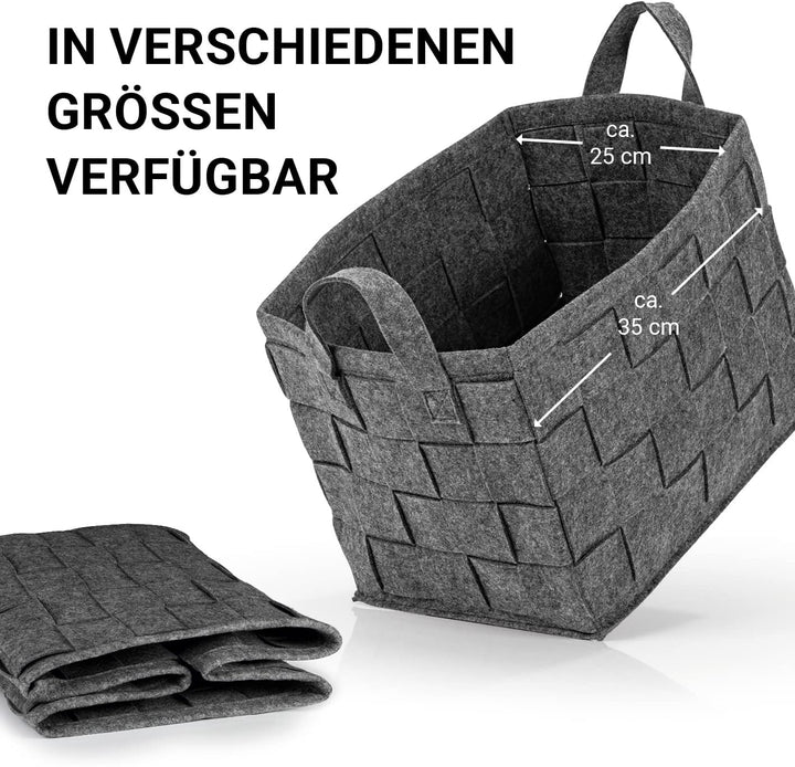 N8WERK Filz-Aufbewahrungskorb mit Griff 35x25x25cm | Ideal zur Aufbewahrung von Kaminholz & Zeitschr