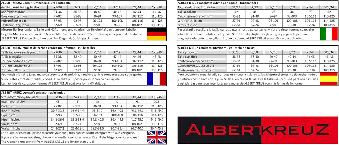 Albert Kreuz Damen Unterhemd/Top Merino Wolle Mulesing-frei ultrafein feuchtigkeitsregulierend ohne