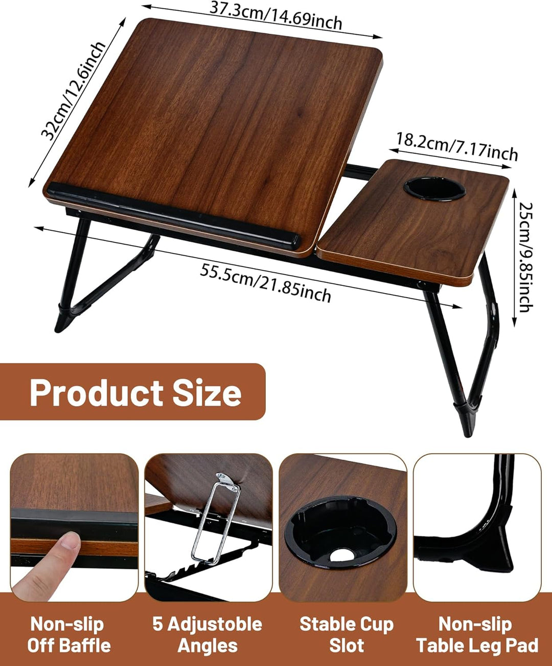 betttisch und laptoptisch 55,5x32x25cm - Frühstückstablett mit Leseablage und 5 verstellbaren Winkel