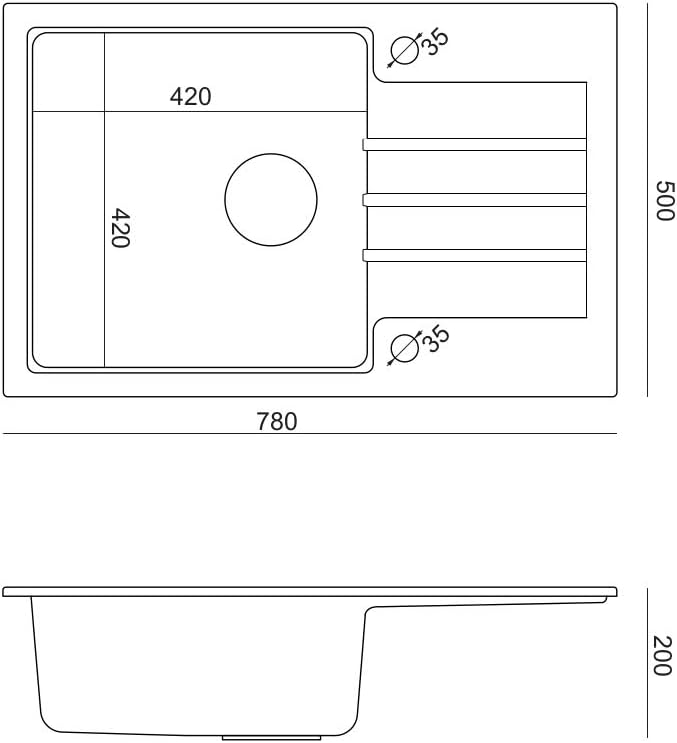 VBChome Spüle mit Armatur 78 x 50 cm Tiefes Becken 20cm Grau Küche Grosse Abtropfflache Einbauspüle