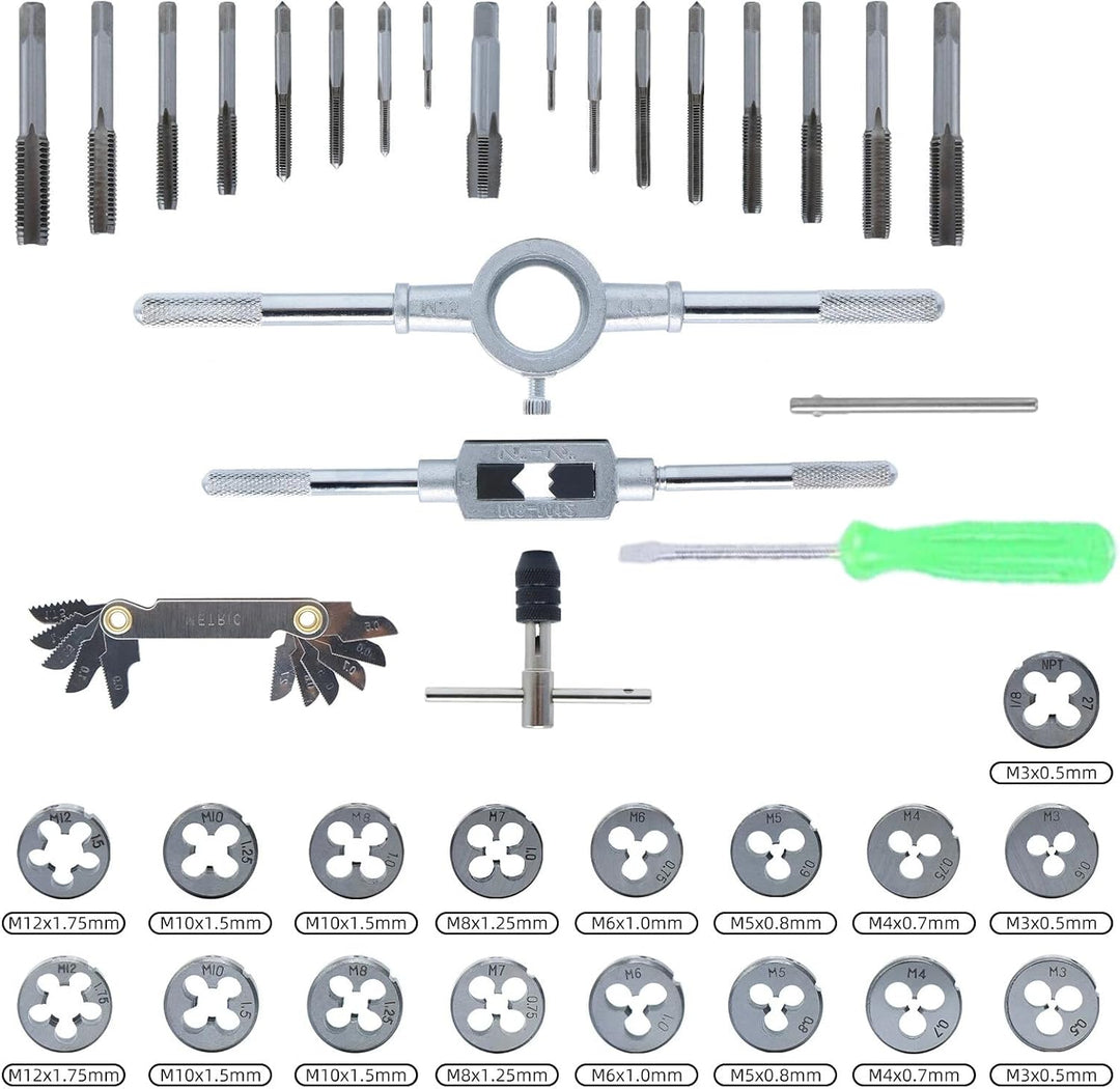 Anhoer 40 tlg Gewindeschneider Set Gewindeschneidsatz Metrisch M3-M12 Gewindebohrer und Schneideisen