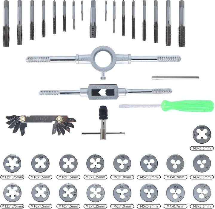 Anhoer 40 tlg Gewindeschneider Set Gewindeschneidsatz Metrisch M3-M12 Gewindebohrer und Schneideisen