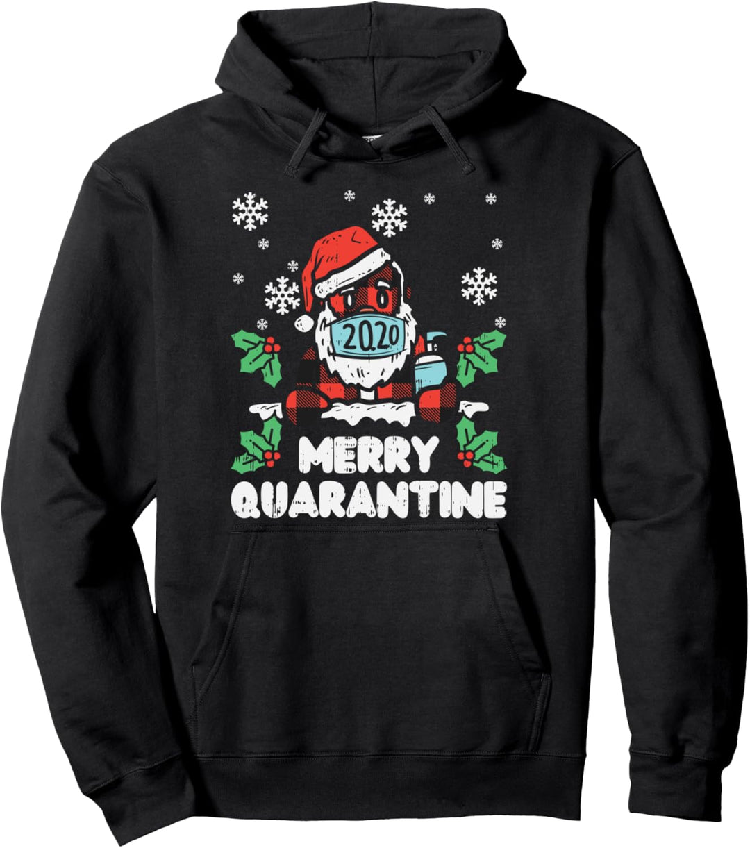 Merry Quarantine Plaid Santa Mask 2020 Christmas Xmas Gift Pullover Hoodie