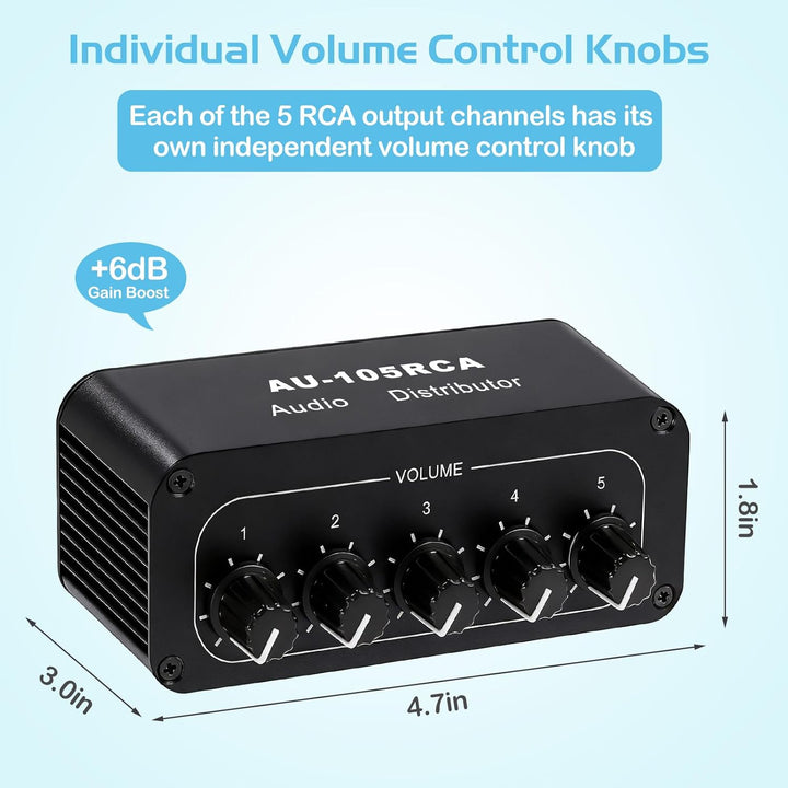 5-Wege RCA 1 in 5 Out Stereo Audio Splitter Box, Audio Distribution Verstärker RCA Signalverteiler f