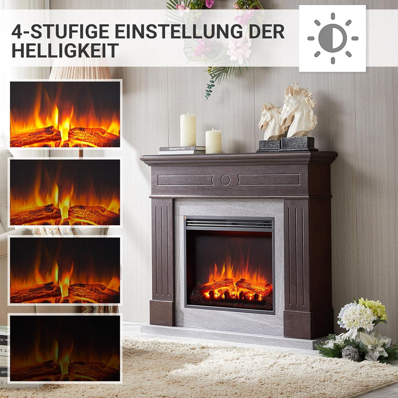 CrownFlame Leandros Elektrokamin - Elektrischer Standkamin mit Heizung 1000/2000 W, realistischer 3D