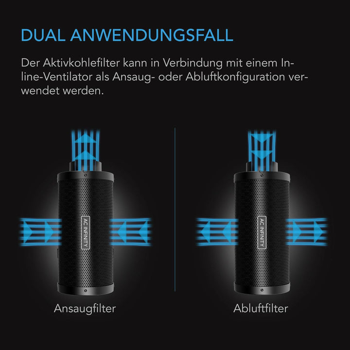 AC Infinity Air Carbon Filter XL 10.2 cm, mit Premium Australian Virgin Charcoal, Vorfilter und Seil