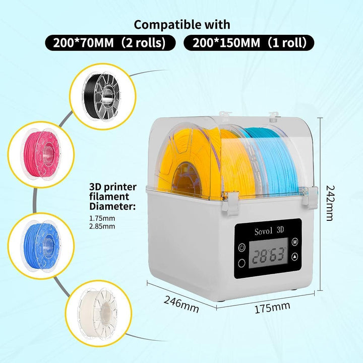 Filament Trockner, Sovol 3D Upgraded Trockenbox Heizung Dryer Box Aufbewahrungsbox 2KG Halter für PL
