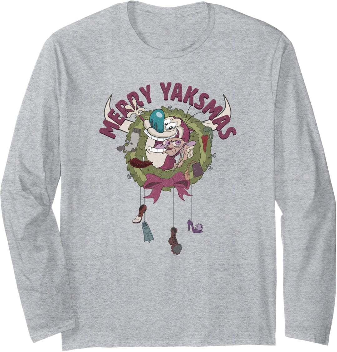 Ren and Stimpy Christmas Wreath Merry Yaksmas Langarmshirt