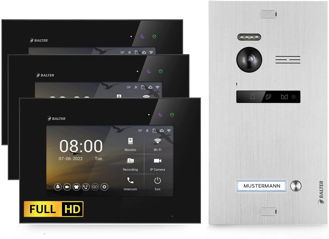 Balter EVO-HD Video Türsprechanlage, Video Türklingel, 1 Familienhaus Klingel, 3X 7 Zoll HD-Monitore