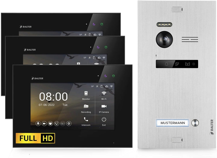 Balter EVO-HD Video Türsprechanlage, Video Türklingel, 1 Familienhaus Klingel, 3X 7 Zoll HD-Monitore
