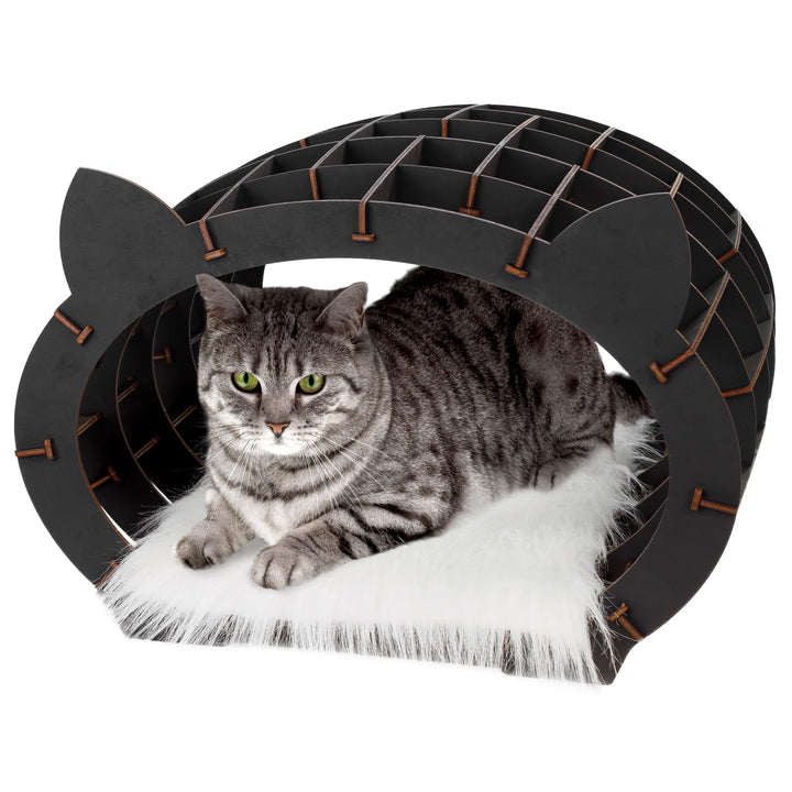 Katzen Haus Modellbau – Katzen Bett Holzpuzzle Erwachsene & Kinder – schwarzes Haus mit weissem Fell
