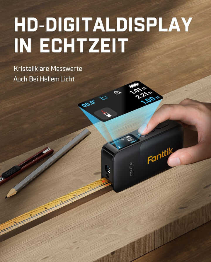 Fanttik A10 Pro 2-in-1 Digitales Laser Entfernungsmesser mit HD IPS-Farbdisplay, Wiederaufladbar 50m
