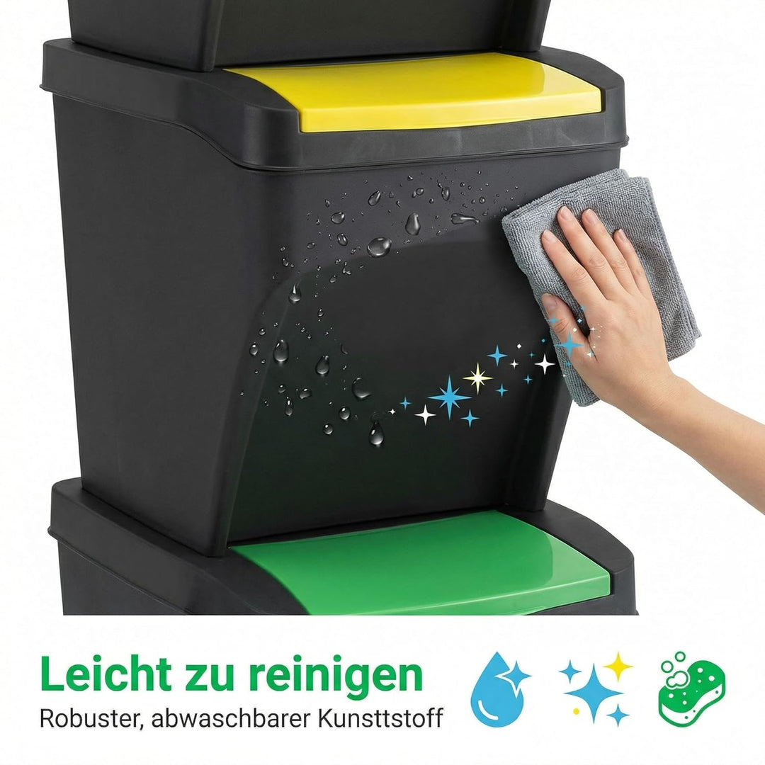 Practic 3 x 25L Mülleimer Küche Stapelbox 3 Fächer - Mülltonnenbox 3er - Abfalleimer Küche mit Decke