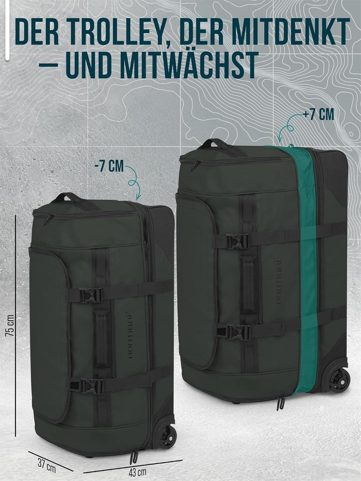 normani XXL Reisetasche 100-120 Liter 2-Rad Trolley gross Weichgepäck Travel Bag mit Rollen und 8 Fä