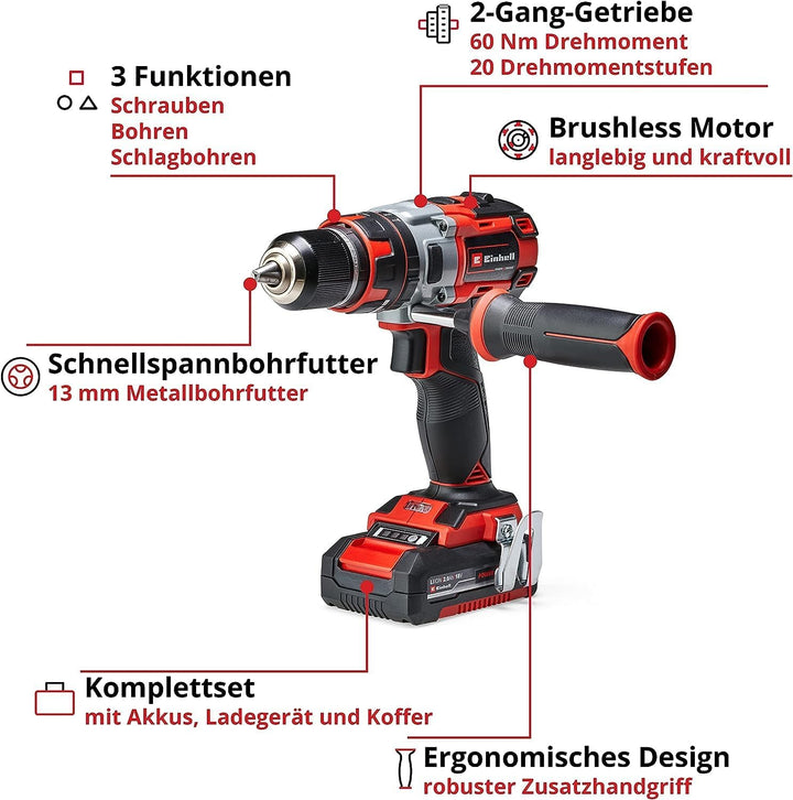 Einhell Akkuschrauber TE-CD 18 Li-i Brushless Power X-Change ( Li-Ion, 18 V, 2 Gang, mit Schlagfunkt