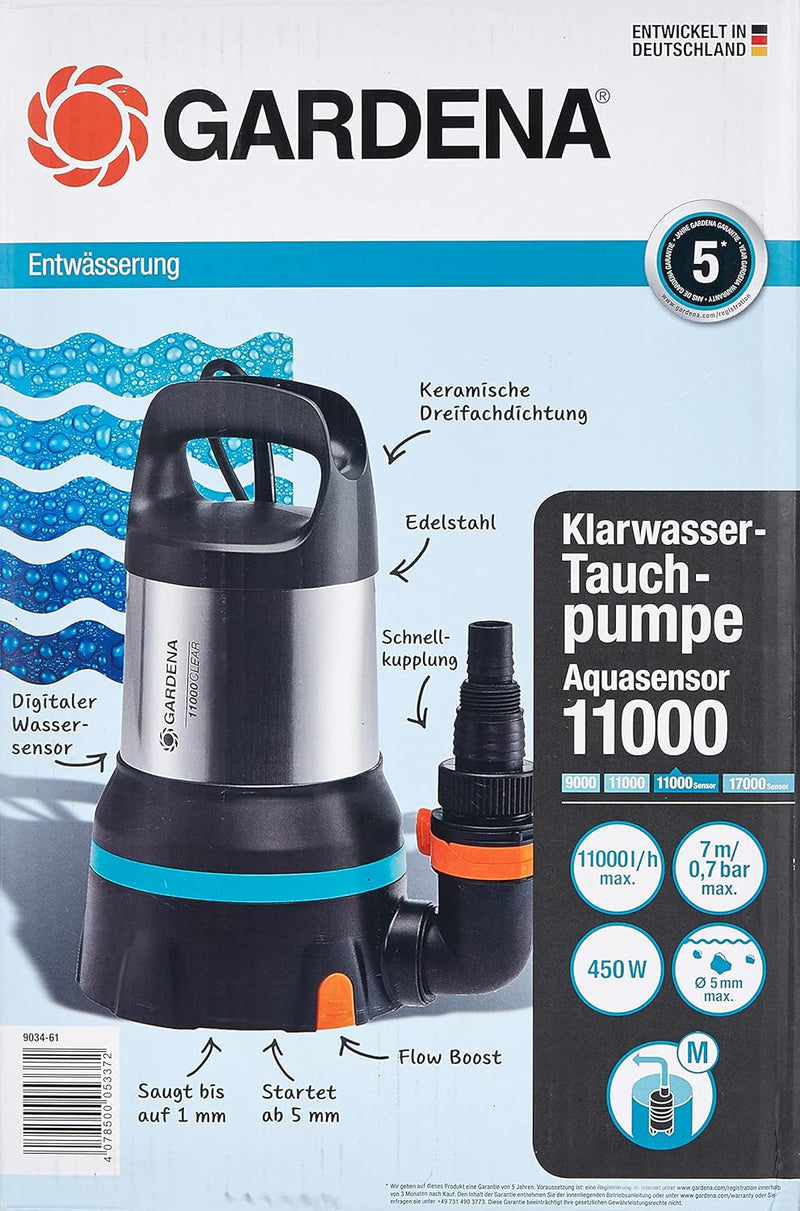 Gardena Klarwasser Tauchpumpe 11000 Aquasensor Wasserpumpe Gartenpumpe