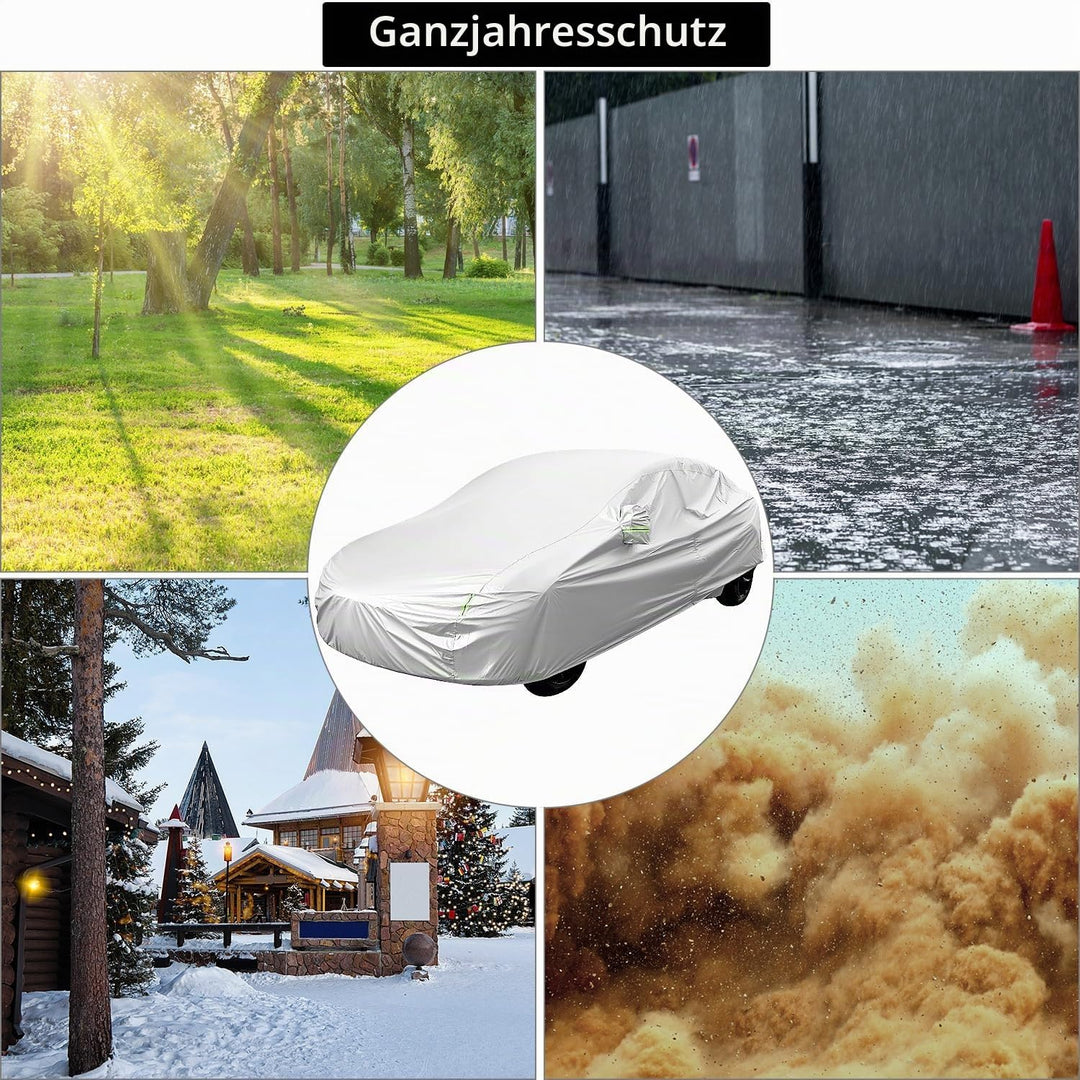 QWORK® Autoabdeckung, 470x180x150cm Aussen- Anti-Kratz-, UV-Schutz &amp; wasserdichte Fahrzeugabdeckung,