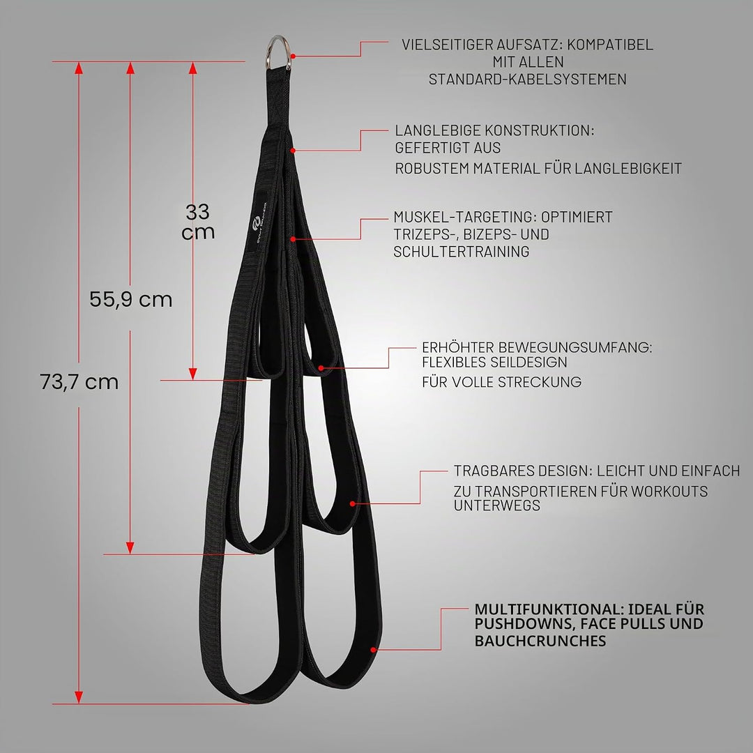 EVMT Brands Evmt Ultimate 33cm, 56cm, 76cm Trizepsseil. Vielseitiges Fitnessgerät Für Krafttraining.