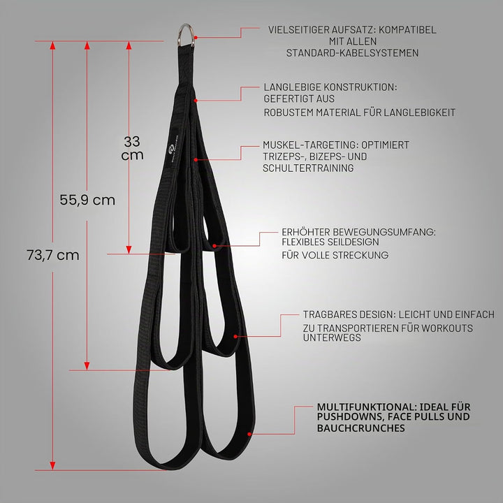 EVMT Brands Evmt Ultimate 33cm, 56cm, 76cm Trizepsseil. Vielseitiges Fitnessgerät Für Krafttraining.