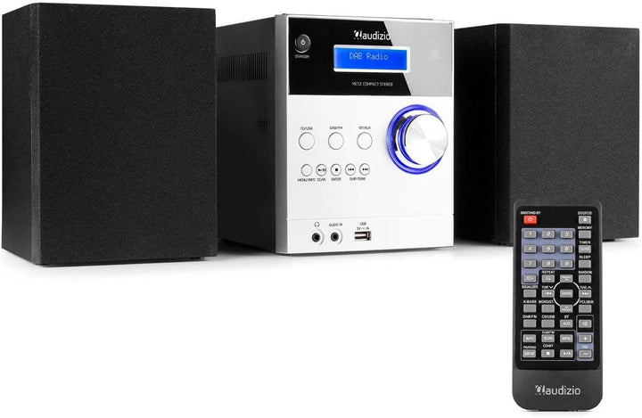 Audizio Metz DAB Radio mit CD, Bluetooth, MP3 Player, Fernbedienung, UKW, Aux Eingang, Radio Wecker,