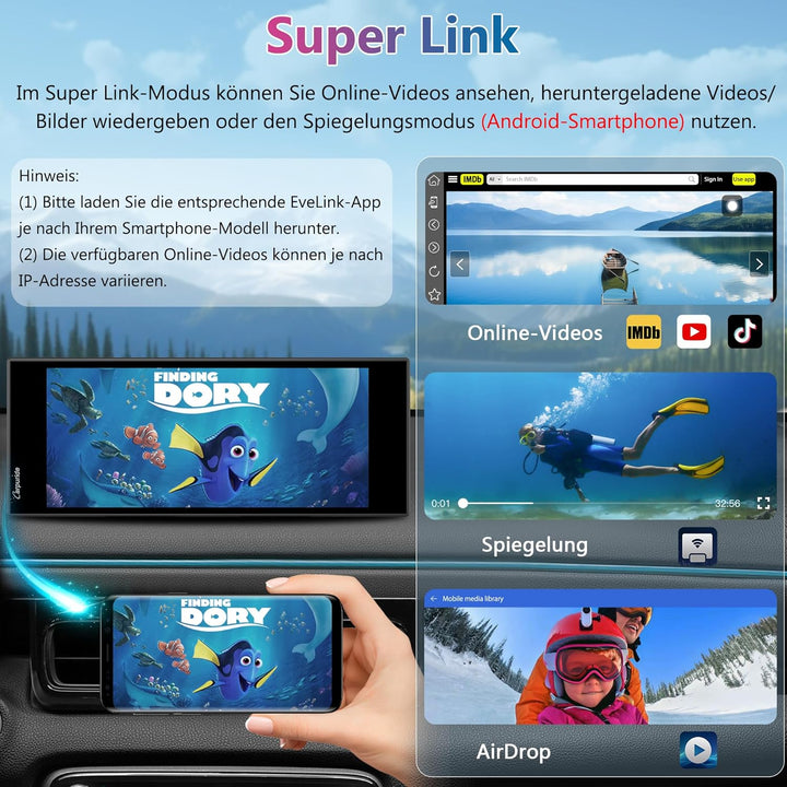 Carpuride Tragbares Kabelloses Carplay und Android Auto mit Dashcam-W125A 11,26-Zoll-HD-IPS-Bildschi