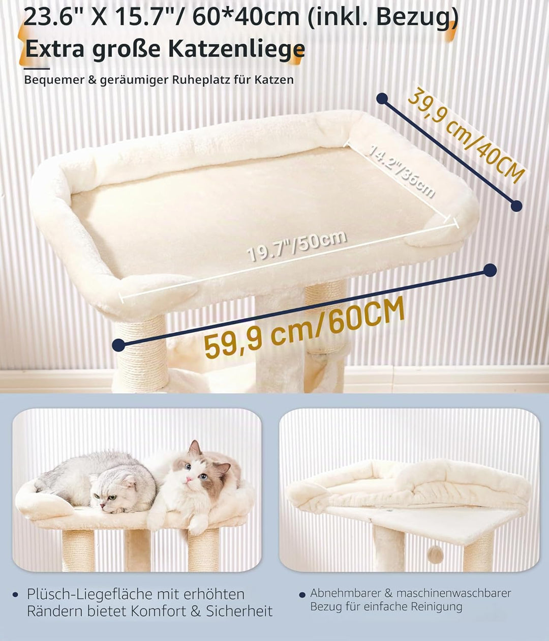Happi N Pets 71CM Kratzbaum für Katzen, Hoher Kratzstamm mit grossem Bett für grosse Katzen, Sisal-K