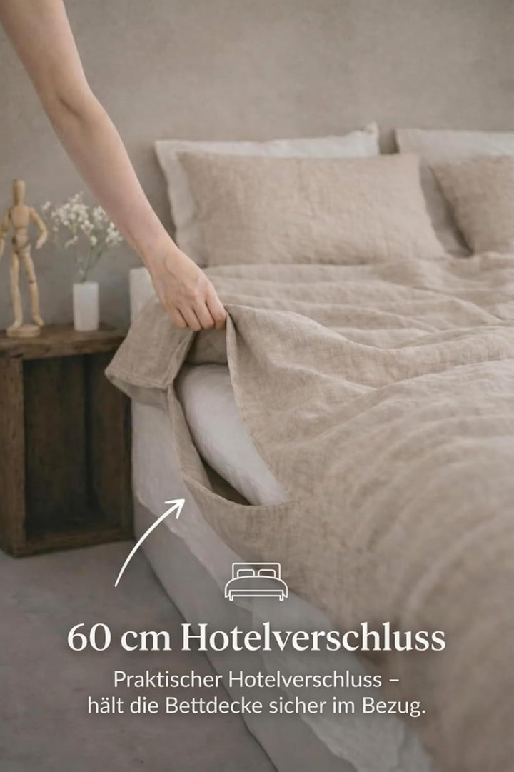 Ger3as Leinen Bettwäsche Set 100% Natur Leinen Stonewashed, Naturfaser Leinen, mit Hotelverschluss (