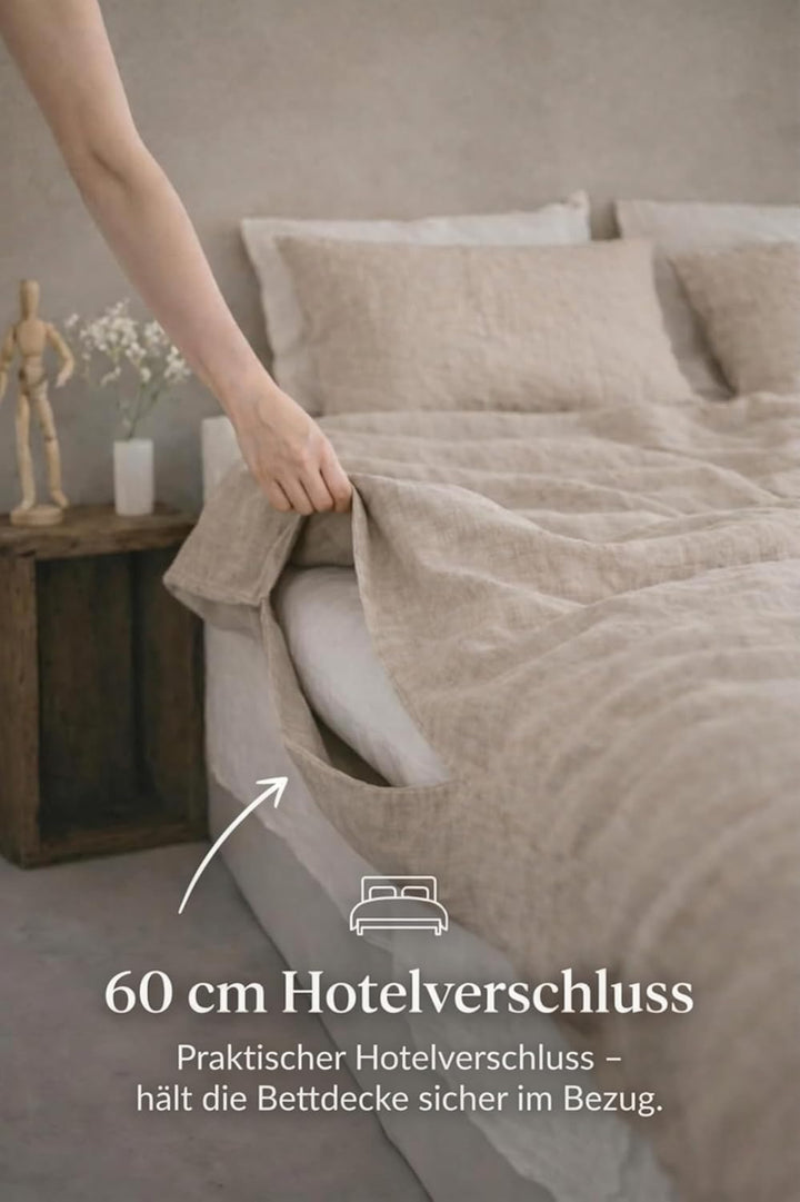 Ger3as Leinen Bettwäsche Set 100% Natur Leinen Stonewashed, Naturfaser Leinen, mit Hotelverschluss (