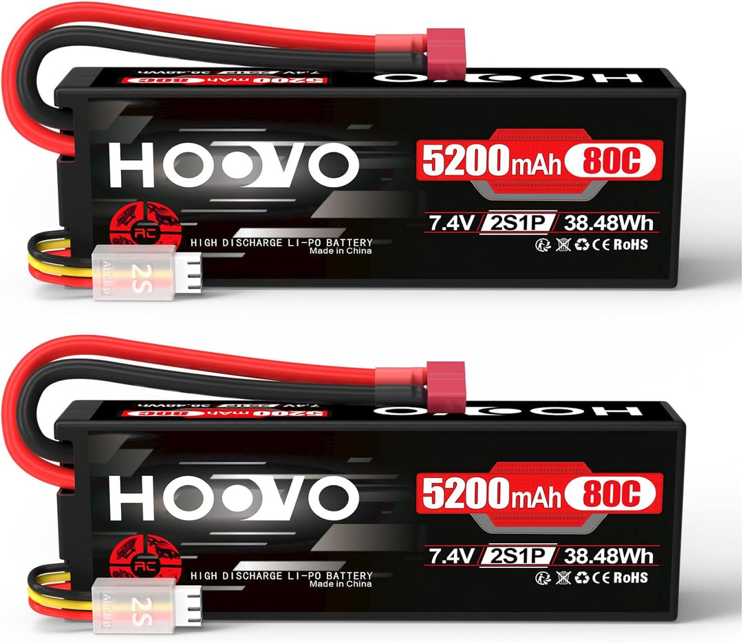 HOOVO RC Batterie 2S LiPo Akku 7,4V 5200mAh 80C Hardcase mit Deans Stecker Batterie Ersatzakku für R