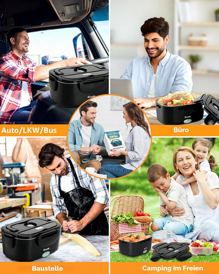 Eocolz Elektrische Lunchbox Food Heater 80-100W, Speisenwärmer mit Doppelbehälter 1,5L Tragbare Behe