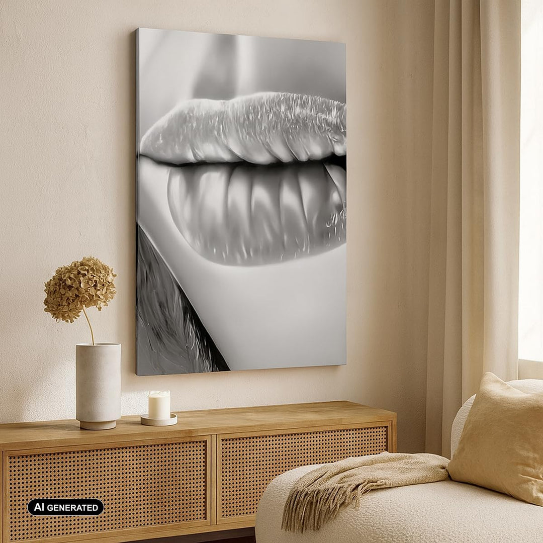 Bilder auf Leinwand Lippen Gesicht weiblich Lippenstift Leinwandbild mit Rahmen 45x80cm Wandbilder D