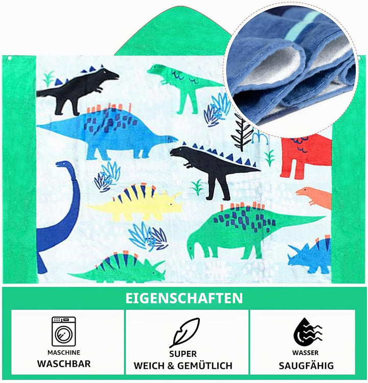 BANGSAUR Kinder-Strandtuch mit Kapuze, 100% Baumwolle, weich und saugfähig, Badetuch, Badetuch, Über