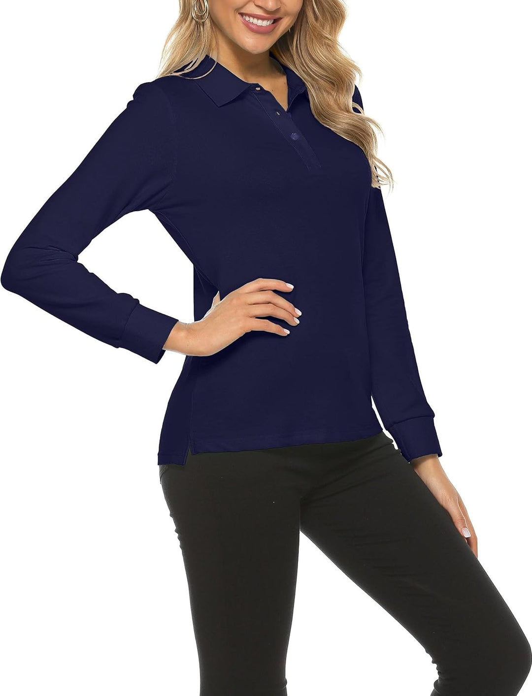 Damen Poloshirt Baumwolle Golf Wintershirt Langarm Oberteile Sports Training Polo mit Kragen Juwel B