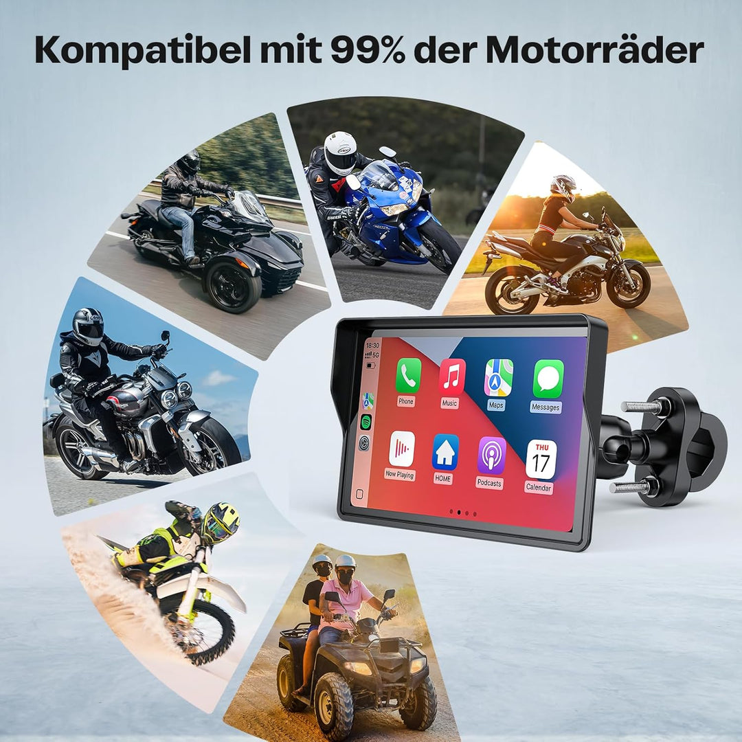 WonVon Pro 5 Zoll Motorrad CarPlay GPS-Navigationssystem mit Apple CarPlay & Android Auto | Tragbare