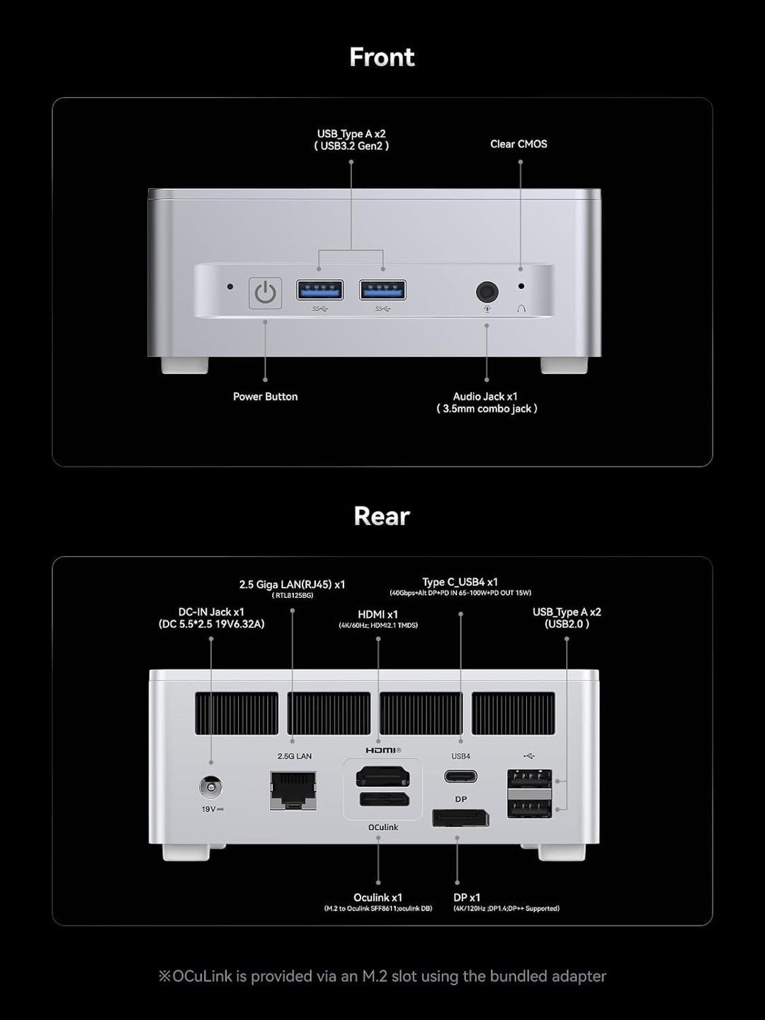 MINIS FORUM X1-Lite 255 Mini PC mit AMD Ryzen 7 255 (8C/16T), 32GB DDR5-RAM 512GB M.2 SSD, HDMI 2.1/