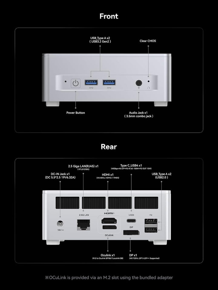 MINIS FORUM X1-Lite 255 Mini PC mit AMD Ryzen 7 255 (8C/16T), 32GB DDR5-RAM 512GB M.2 SSD, HDMI 2.1/