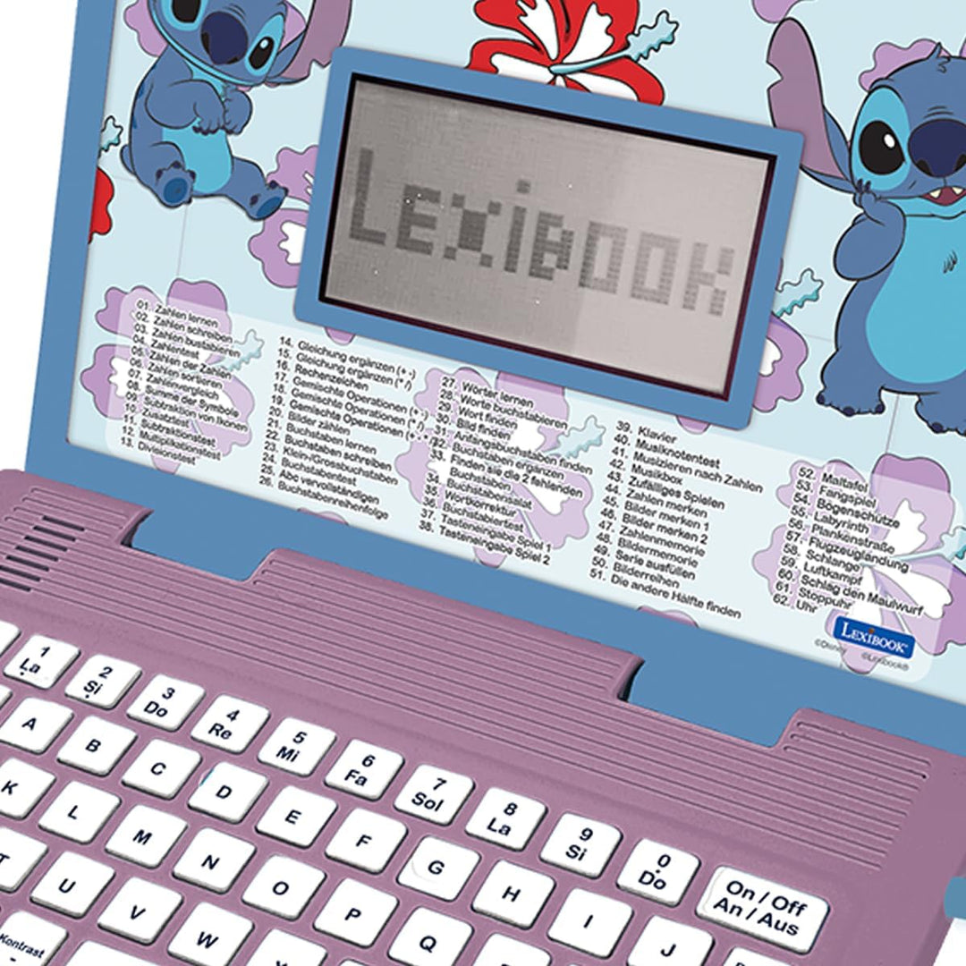 Lexibook, Disney Stitch, zweisprachiger deutsch/englischer Lerncomputer, Spielzeug für Kinder mit 12