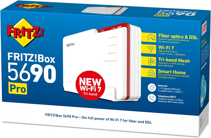Fritz! AVM Box 5690 Pro, Premium Modem Router WLAN 7 Tri-Band (2.4GHz, 5GHz, 6GHz) bis zu 18.500 Mbi