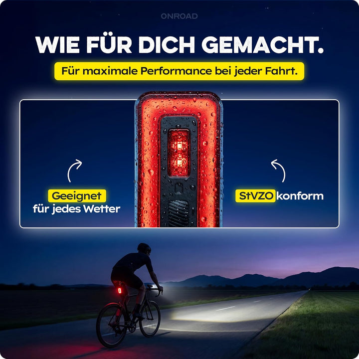 LED Fahrradlicht Set XENOX mit Bremslicht, 14h Akkulaufzeit &amp; USB-C aufladbar - Fahrrad Licht vorne